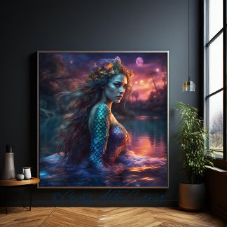 Fantasy Beautiful Princess Siren Mermaid On A Lake Canvas Print