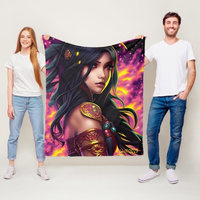 Fantasy Beautiful Warrior Princess Fleece Blanket (In Situ)