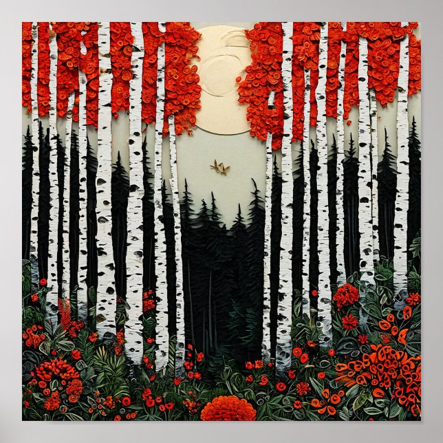 Fantasy birch forest Magical Enchanted Woodland  Poster (Front)