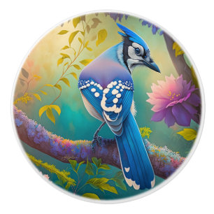 Fantasy Birds Blue Jay Ceramic Knob