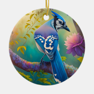 Fantasy Birds Blue Jay Ceramic Tree Decoration
