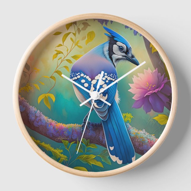 Fantasy Birds Blue Jay Clock (Front)