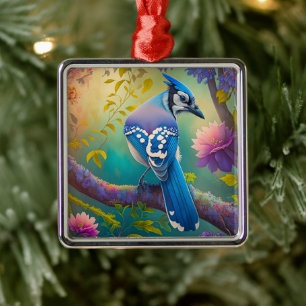 Fantasy Birds Blue Jay Metal Tree Decoration