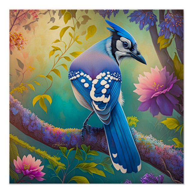 Fantasy Birds Blue Jay Poster (Front)