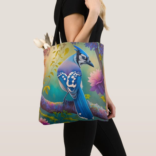 Fantasy Birds Blue Jay Tote Bag (Close Up)