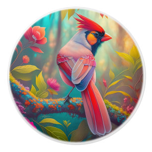 Fantasy Birds Male Cardinal Ceramic Knob