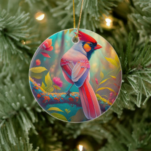 Fantasy Birds Male Cardinal Ceramic Tree Decoration