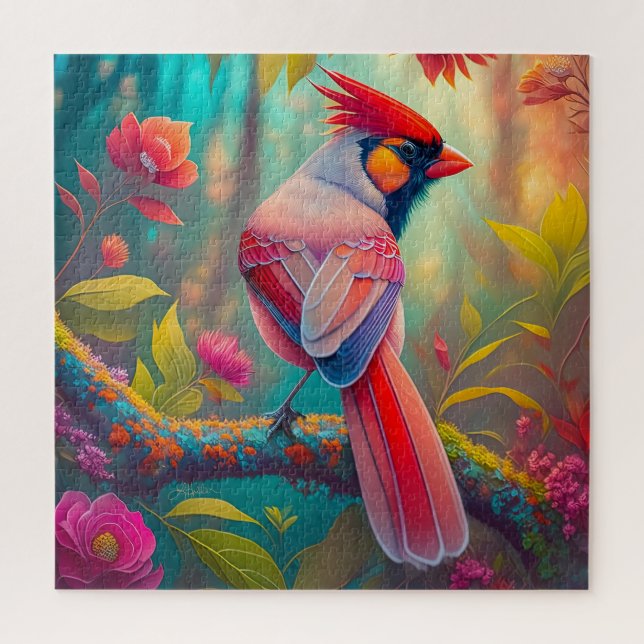 Fantasy Birds Male Cardinal Jigsaw Puzzle (Vertical)