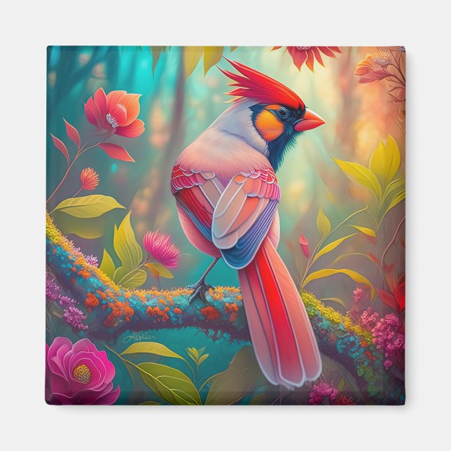 Fantasy Birds Male Cardinal Magnet (Front)