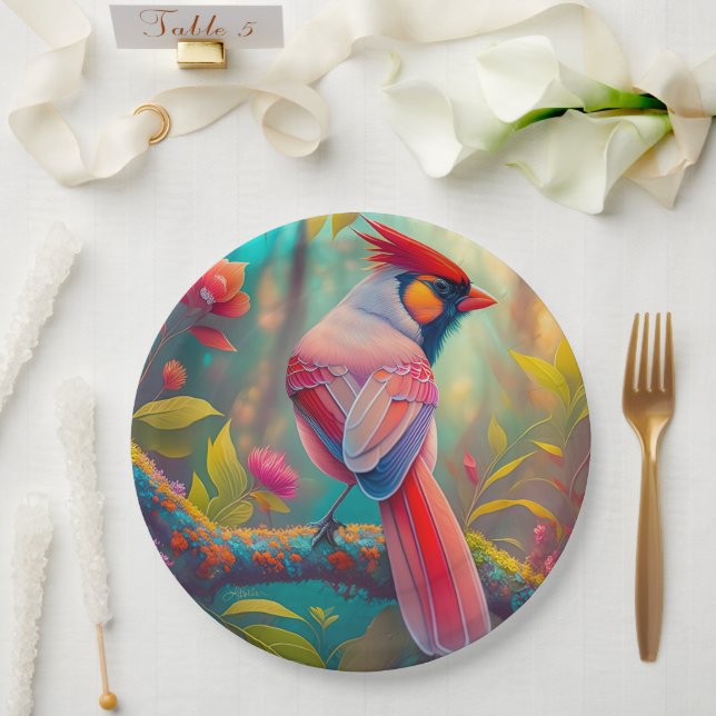 Fantasy Birds Male Cardinal Paper Plate (Wedding)