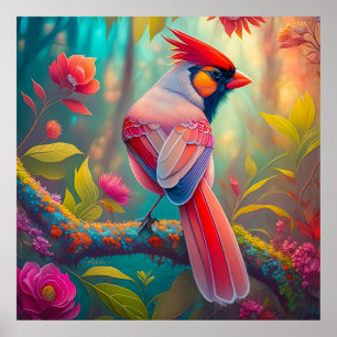 Fantasy Birds Male Cardinal Poster