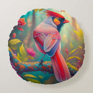 Fantasy Birds Male Cardinal Round Cushion