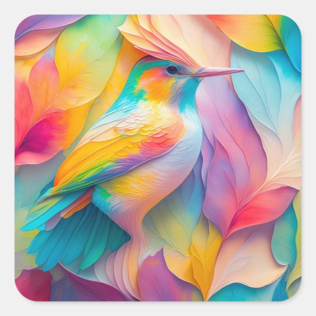 Fantasy Birds Silk Bird Square Sticker (Front)