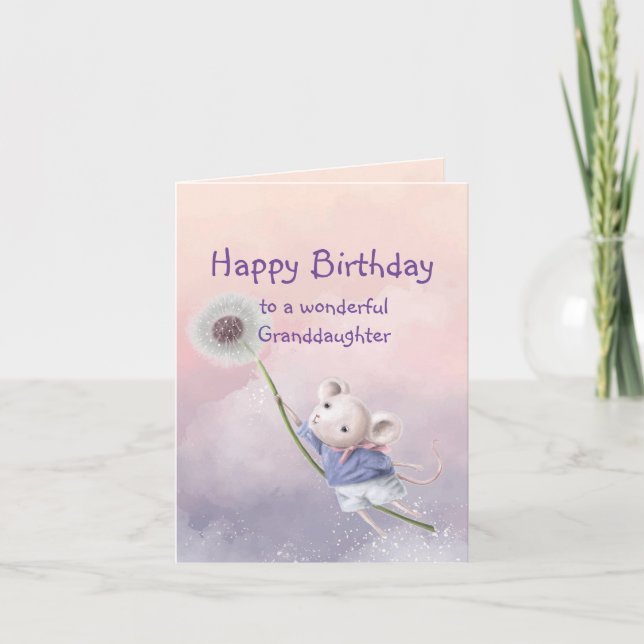  Fantasy Birthday Granddaughter  Mouse Dandelion Card (Front)