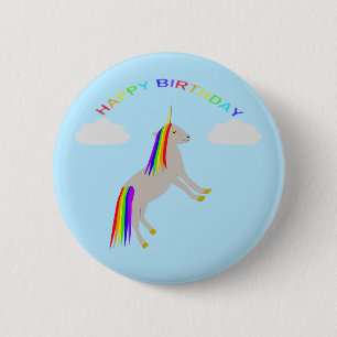 Fantasy Birthday Unicorn Rainbow and Clouds 6 Cm Round Badge