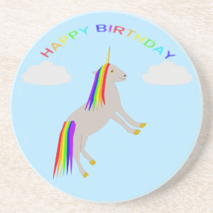 Fantasy Birthday Unicorn Rainbow and Clouds Coaster