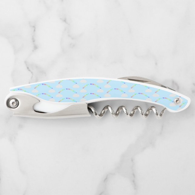 Fantasy Birthday Unicorn Rainbow and Clouds Corkscrew (Front)