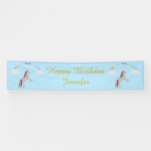 Fantasy Birthday Unicorn Rainbow and Clouds Custom Banner