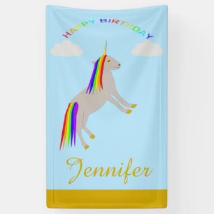 Fantasy Birthday Unicorn Rainbow and Clouds Custom Banner