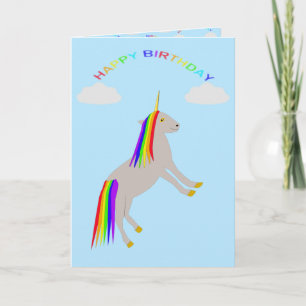 Fantasy Birthday Unicorn Rainbow and Clouds Custom Card