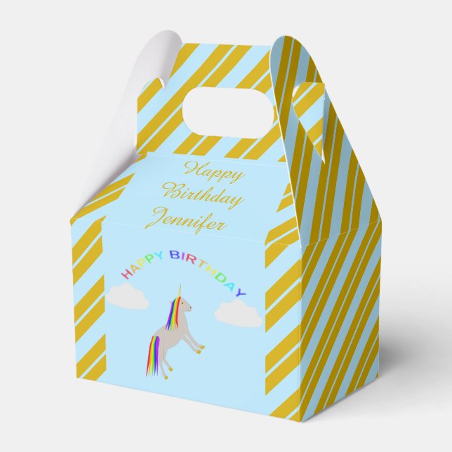 Fantasy Birthday Unicorn Rainbow and Clouds Custom Favour Box (Front Side)