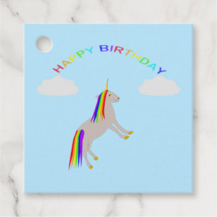 Fantasy Birthday Unicorn Rainbow and Clouds Custom Favour Tags