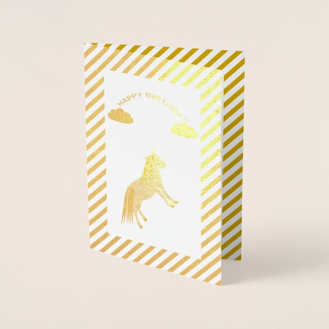 Fantasy Birthday Unicorn Rainbow and Clouds Custom Foil Card (Front)