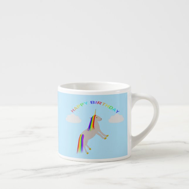 Fantasy Birthday Unicorn Rainbow and Clouds Espresso Cup (Right)