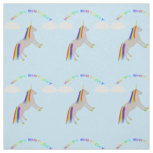 Fantasy Birthday Unicorn Rainbow and Clouds Fabric