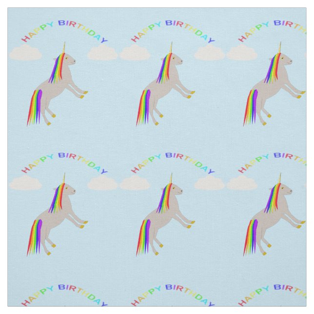 Fantasy Birthday Unicorn Rainbow and Clouds Fabric (Swatch)