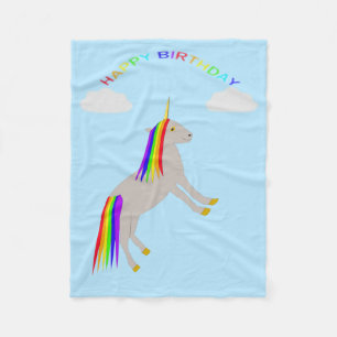 Fantasy Birthday Unicorn Rainbow and Clouds Fleece Blanket