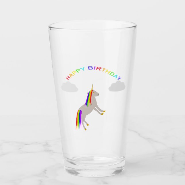 Fantasy Birthday Unicorn Rainbow and Clouds Glass (Front)