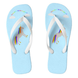 Fantasy Birthday Unicorn Rainbow and Clouds Jandals