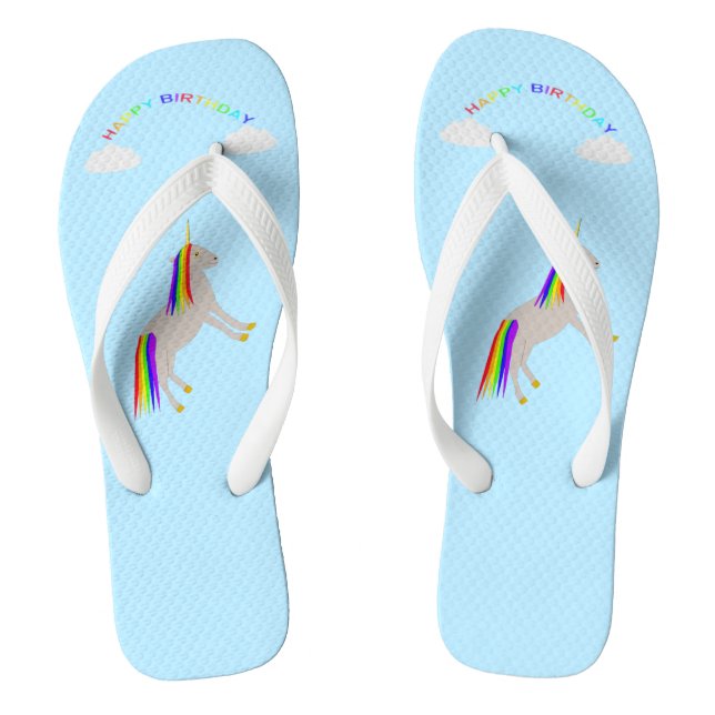 Fantasy Birthday Unicorn Rainbow and Clouds Jandals (Footbed)