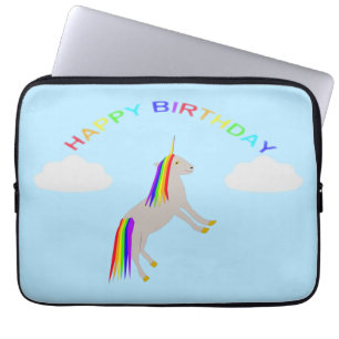 Fantasy Birthday Unicorn Rainbow and Clouds Laptop Sleeve