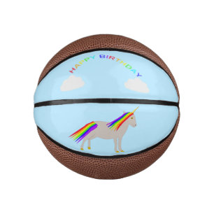 Fantasy Birthday Unicorn Rainbow and Clouds Mini Basketball