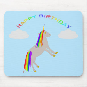 Fantasy Birthday Unicorn Rainbow and Clouds Mouse Pad