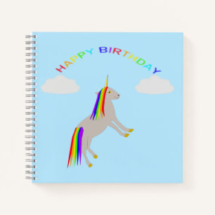 Fantasy Birthday Unicorn Rainbow and Clouds Notebook