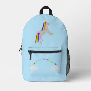 Fantasy Birthday Unicorn Rainbow and Clouds Printed Backpack
