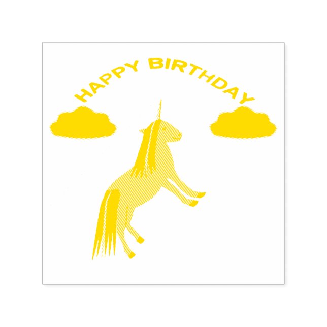 Fantasy Birthday Unicorn Rainbow and Clouds Self-inking Stamp (Design)