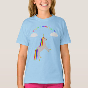 Fantasy Birthday Unicorn Rainbow and Clouds T-Shirt