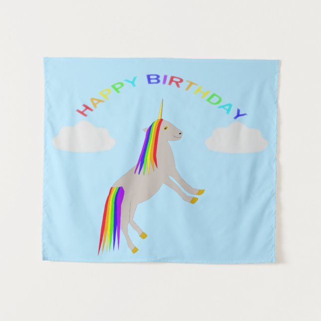 Fantasy Birthday Unicorn Rainbow and Clouds Tapestry (Front (Horizontal))