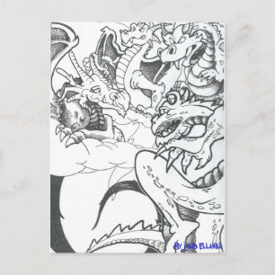 Fantasy Black And White Dragons Postcard