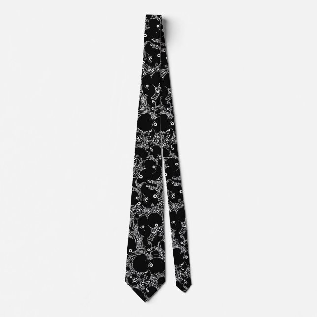 Fantasy black and white monster pattern tie (Front)