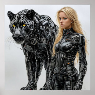 🐾 Fantasy Black Panther And Woman Mythic Jungle  Poster