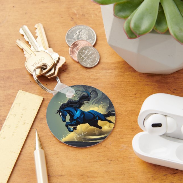Fantasy Black Stallion in Desert Key Ring (Desk)