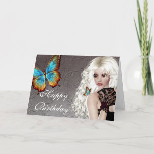 Fantasy Blonde with Butterfly Birthday Card