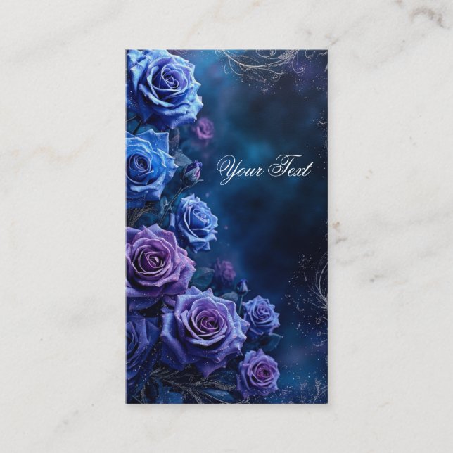Fantasy Blue and Purple Roses Business Card (Front)