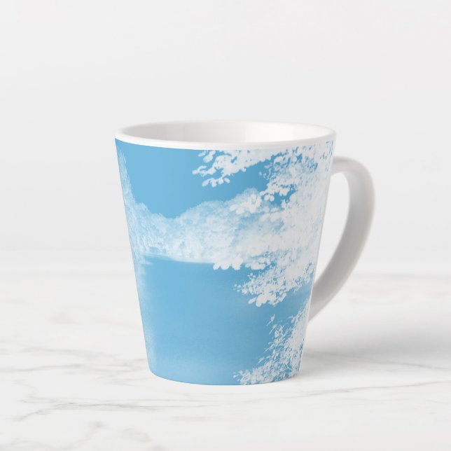 Fantasy Blue and White Winter River Latte Mug (Right Angle)