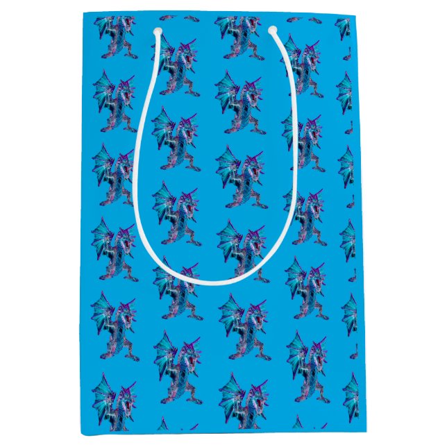 Fantasy Blue Fire Dragon Blue Mythical Creature Medium Gift Bag (Front)